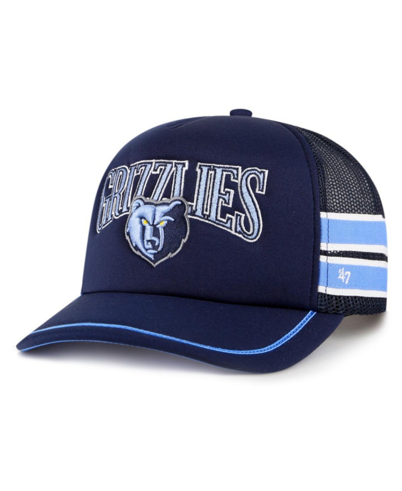 Men's Navy Memphis Grizzlies Sidebrand Stripes Trucker Adjustable Hat '47 Brand