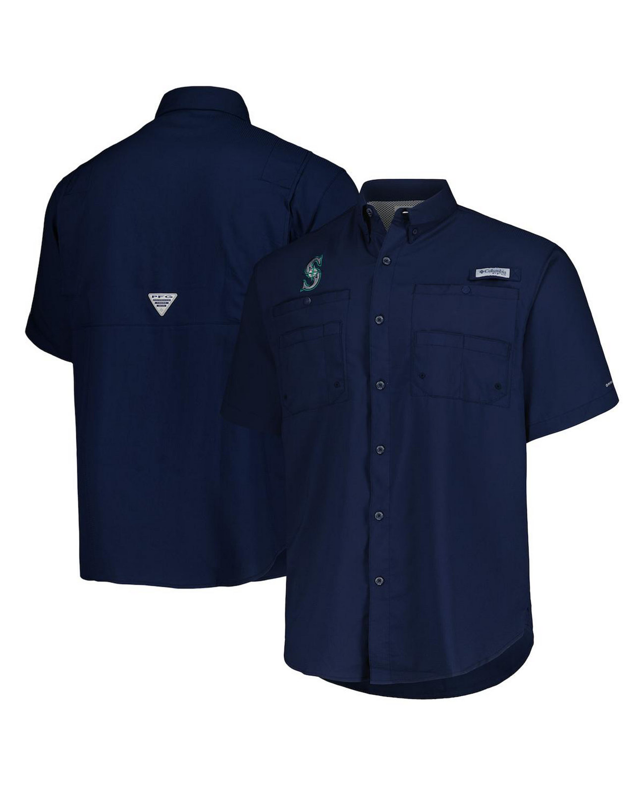 Men's Navy Seattle Mariners Tamiami Omni-Shade Button-Down Shirt Columbia