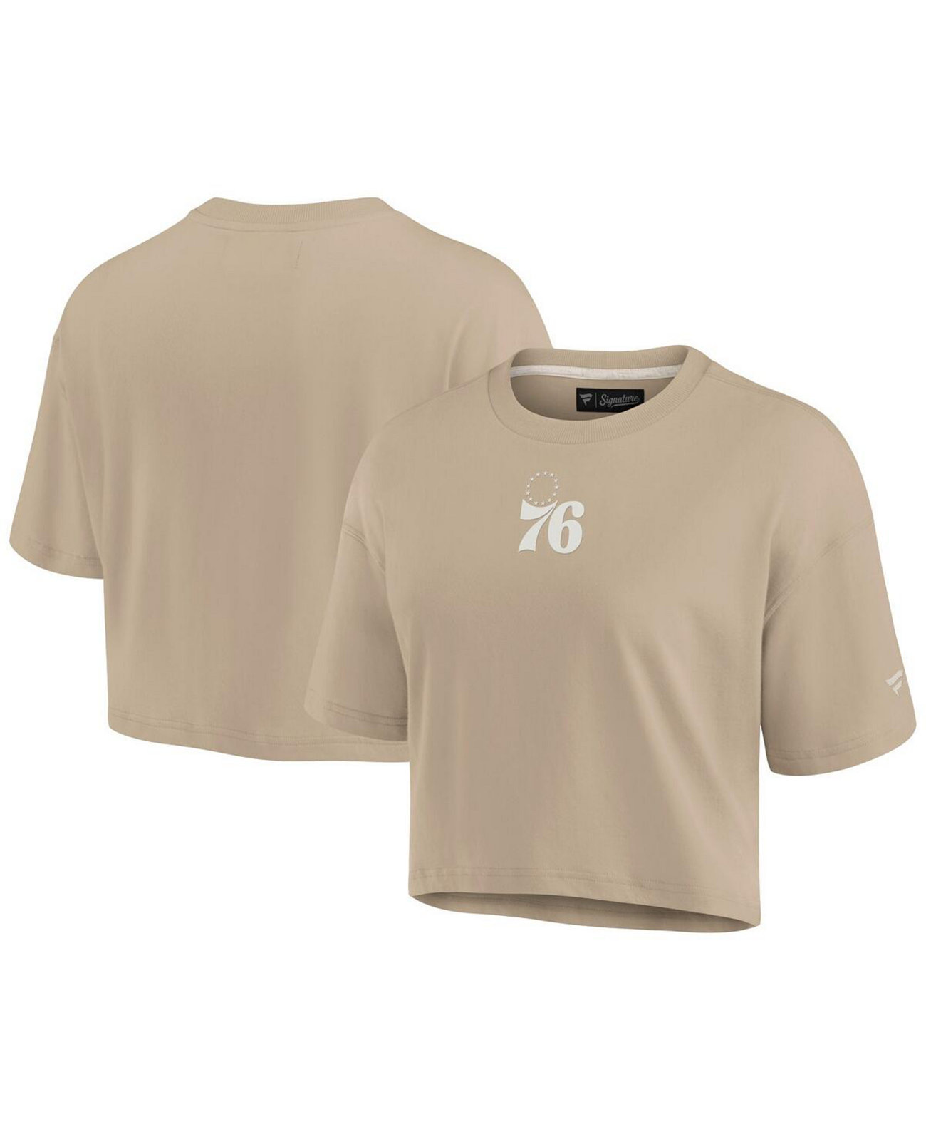 Women's Khaki Philadelphia 76ers Elements Super Soft Boxy Cropped T-Shirt Fanatics Signature