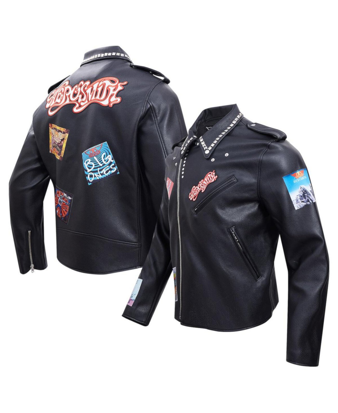 Men's Black Aerosmith Big Ones Graphic Biker Full-Zip Jacket Freeze Max