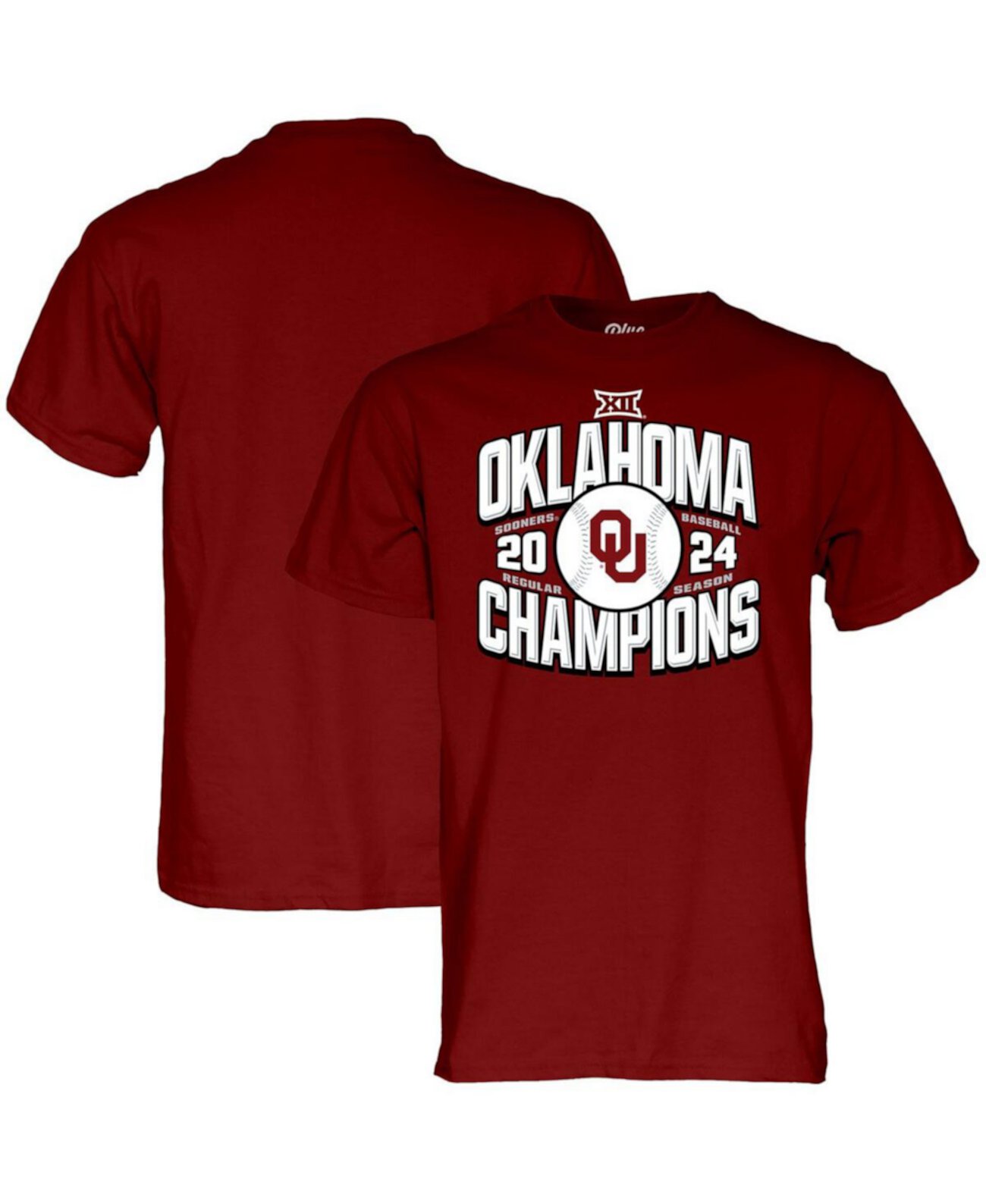 Men's and Women's Crimson Oklahoma Sooners 2024 Big 12 Baseball Regular Season Champions T-Shirt Blue 84