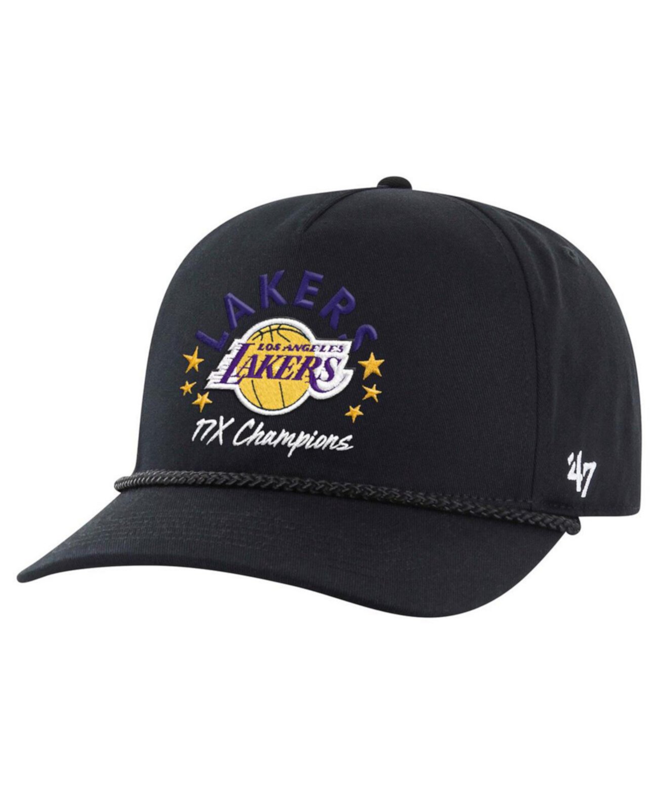 Men's Black Los Angeles Lakers Champs Global Star Hitch Adjustable Hat '47 Brand