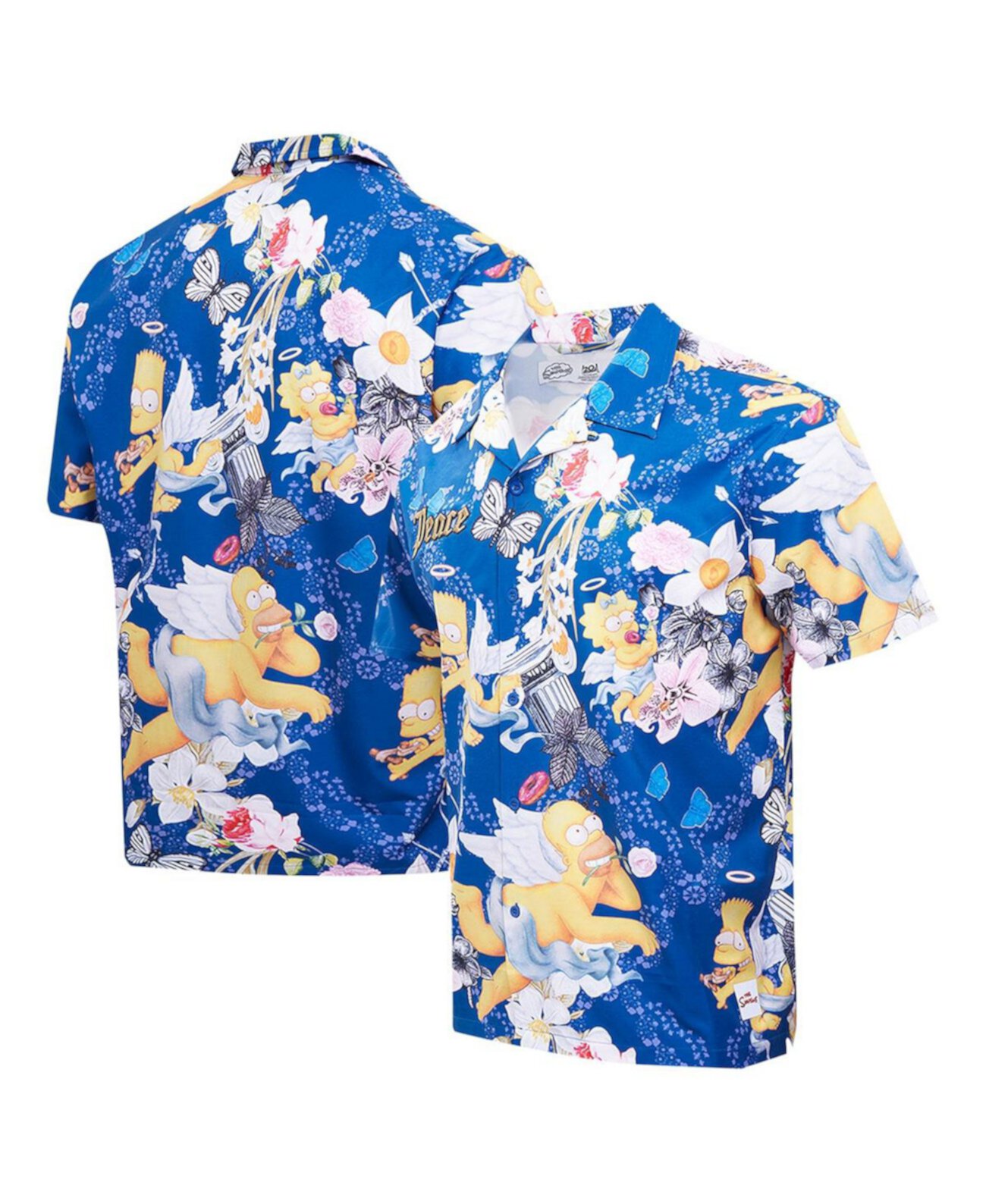 Men's Navy The Simpsons Peace Angels Button-Up Shirt Freeze Max