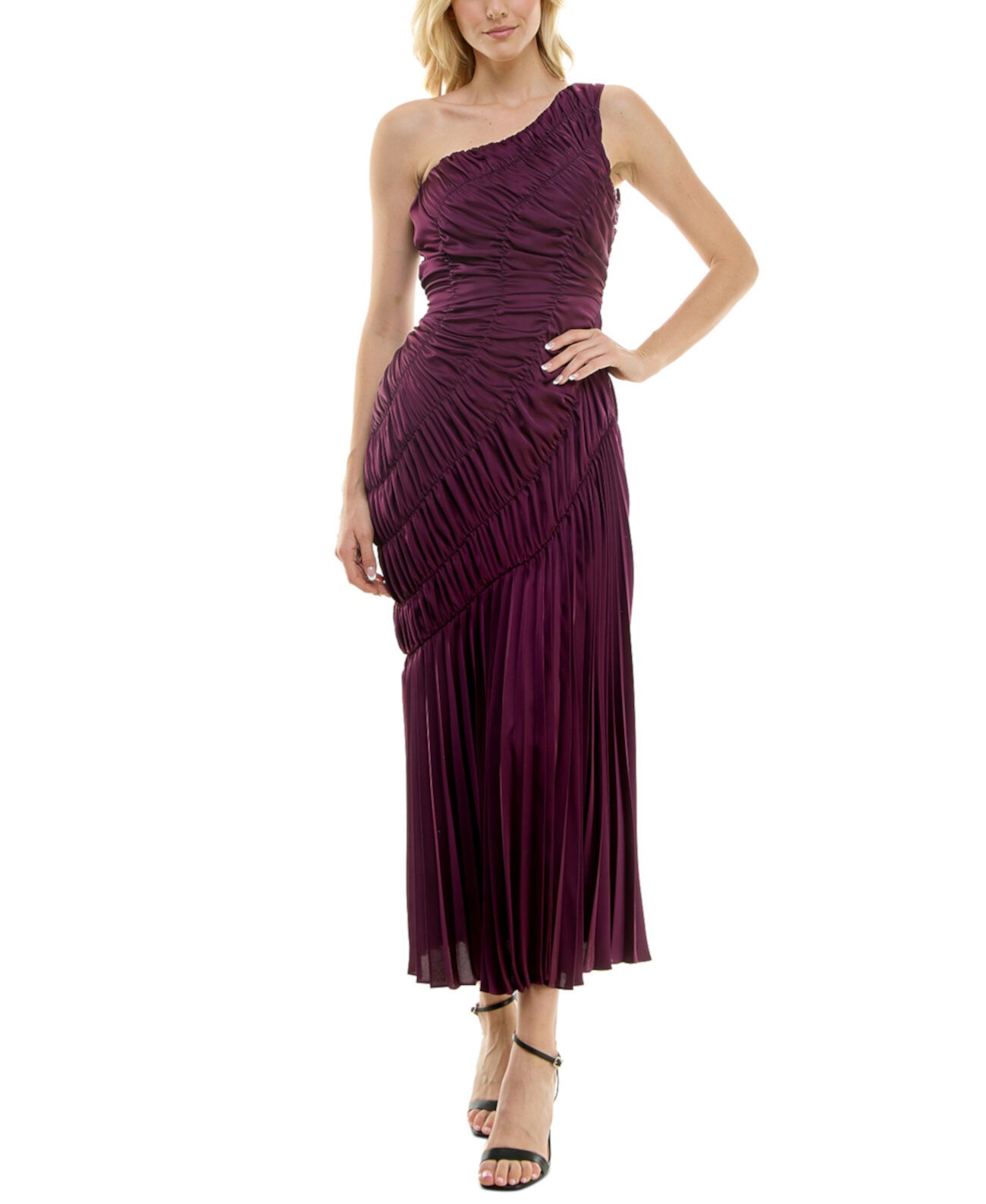 Women's Asymmetric Ruched Pleated One-Shoulder Gown Taylor