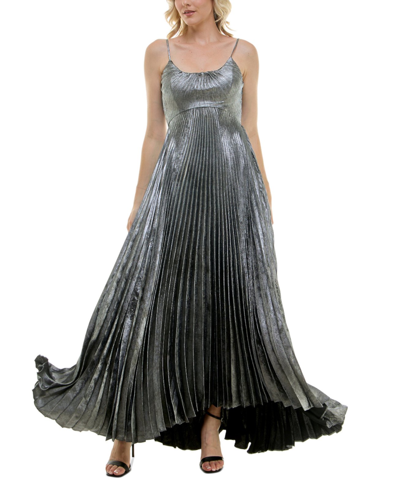Women's Metallic Pleated Sleeveless Gown Taylor