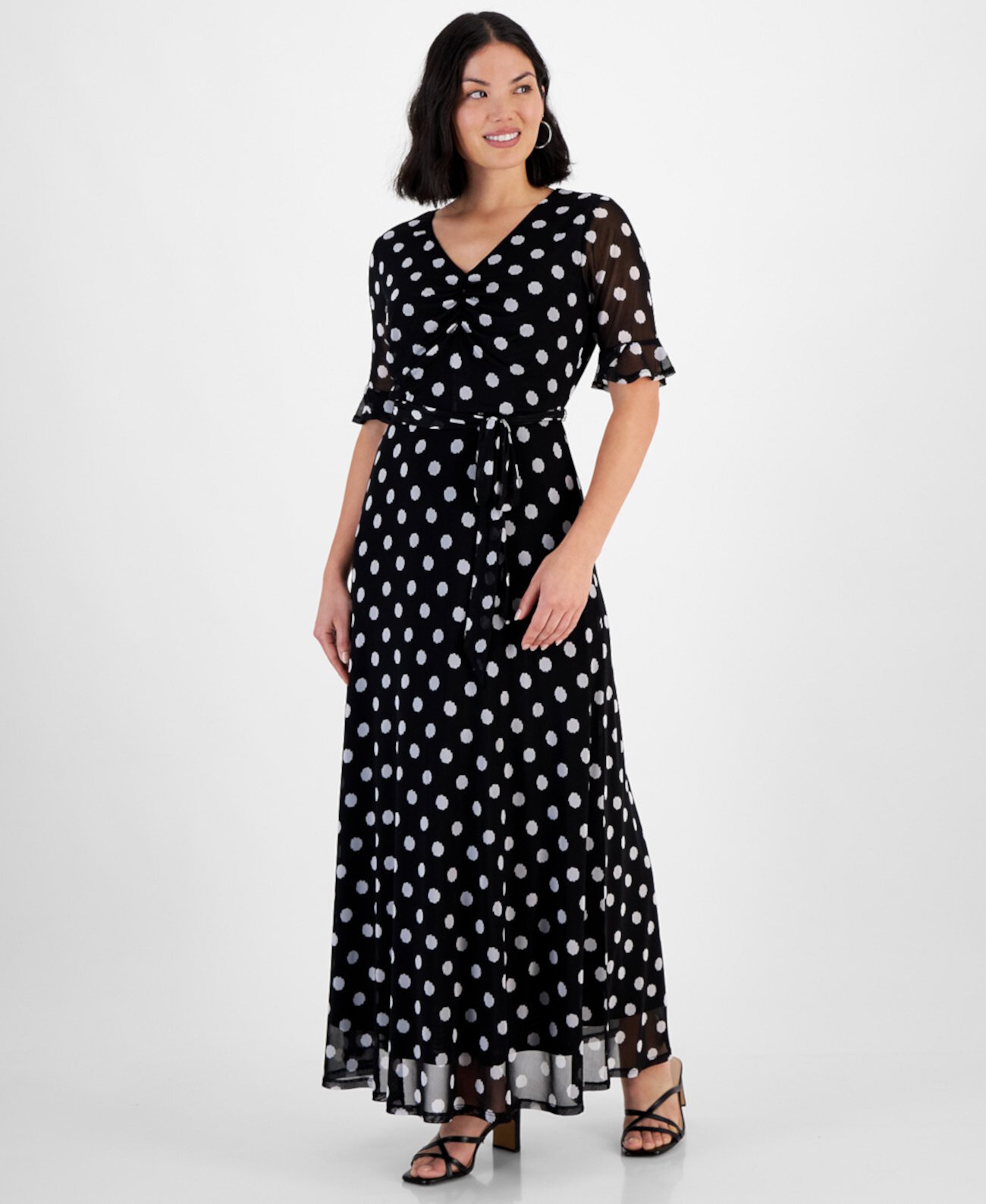 Petite Dot-Print Ruffled-Cuff Dress JAMIE & LAYLA