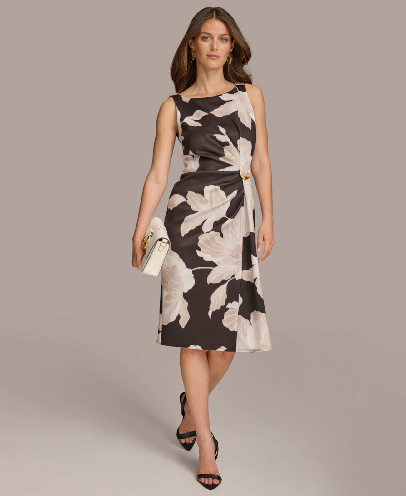Donn Karan Women's Floral Side-Ruched Sleeveless Dress Donna Karan New York