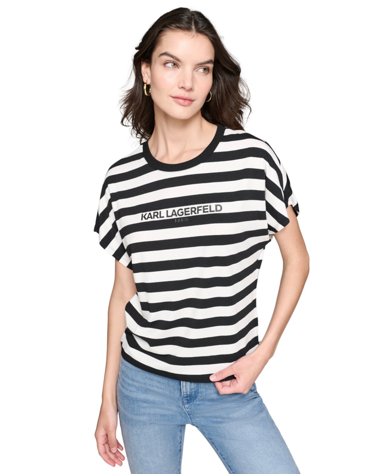 Women's Striped Logo T-Shirt Karl Lagerfeld Paris