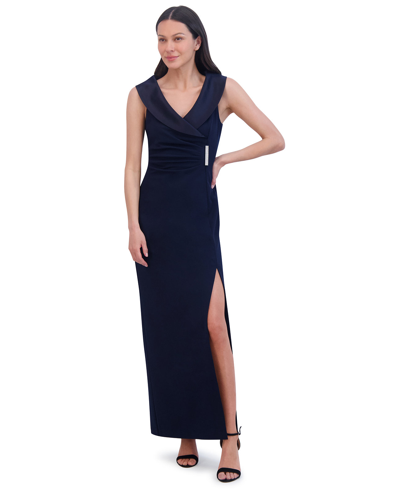 Women's Collared Side-Slit Long Gown Jessica Howard