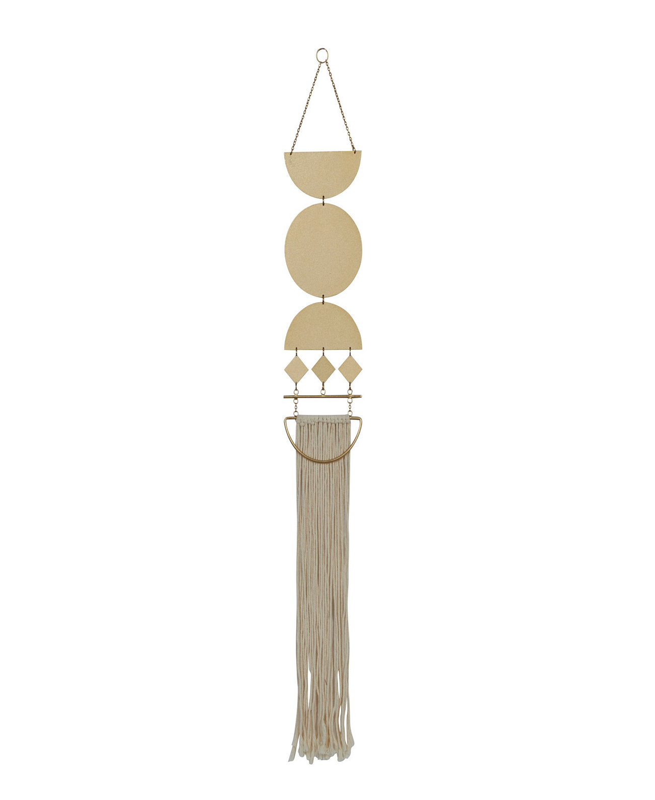 Gold Metal Macrame Wall Decor with Fringe Detailing, 6" x 1" x 45" Rosemary Lane