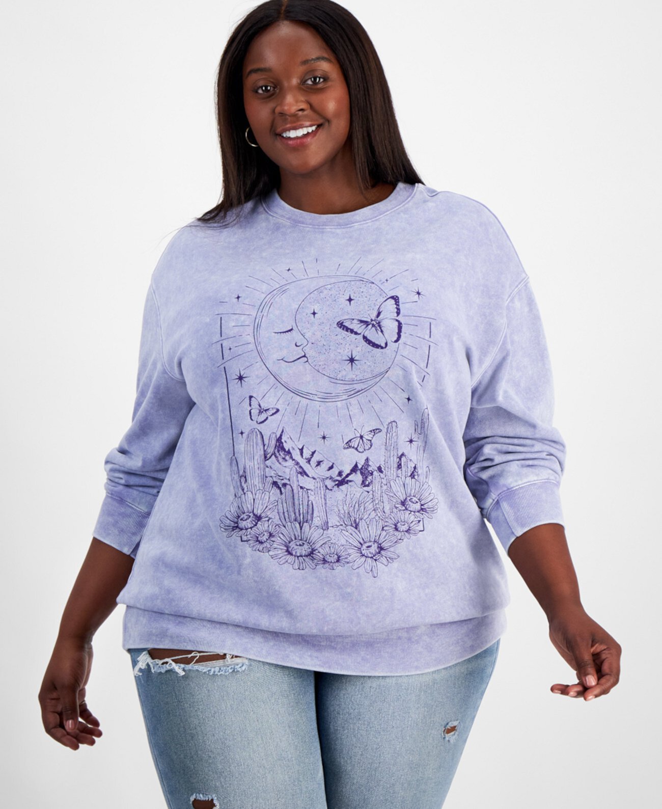 Trendy Plus Size Celestial Graphic-Print Sweatshirt Rebellious One
