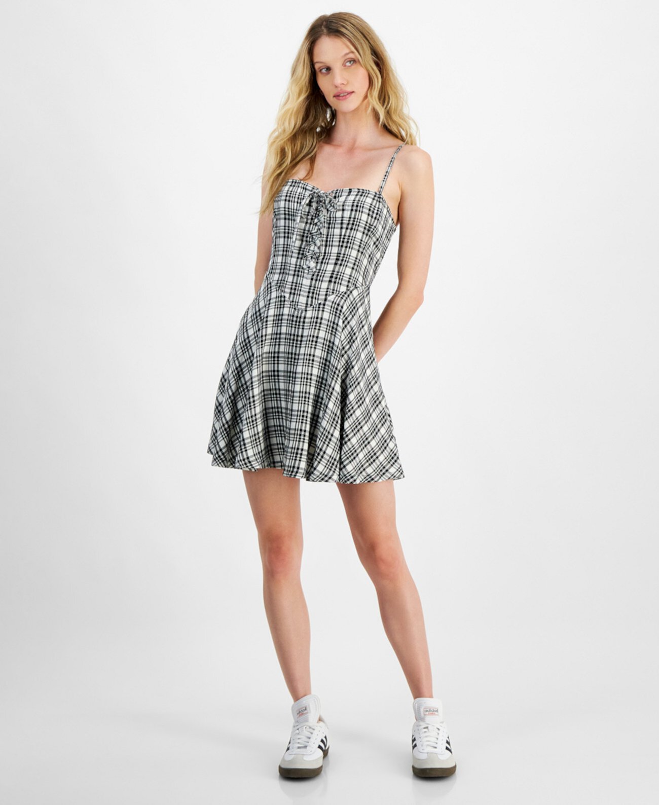 Juniors' Lace-Up Corset Mini Dress Self Esteem