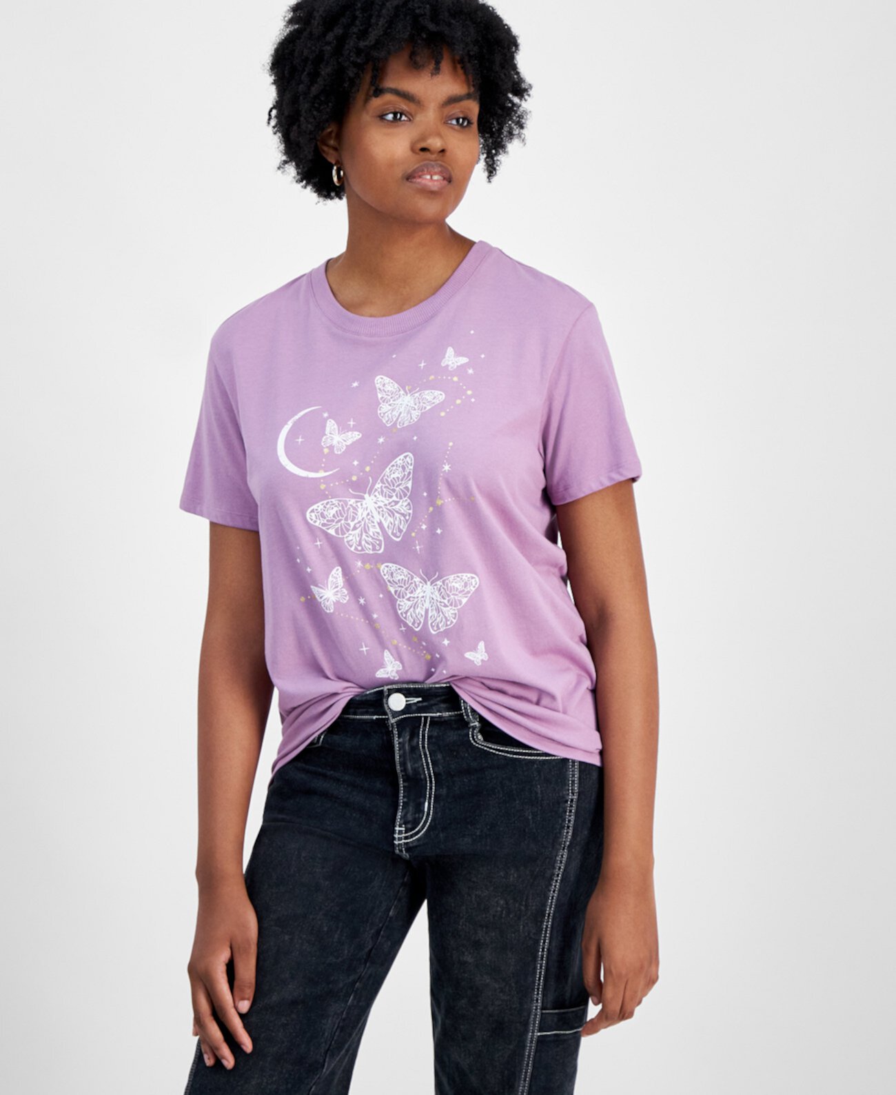 Juniors' Butterfly Crewneck T-Shirt Self Esteem