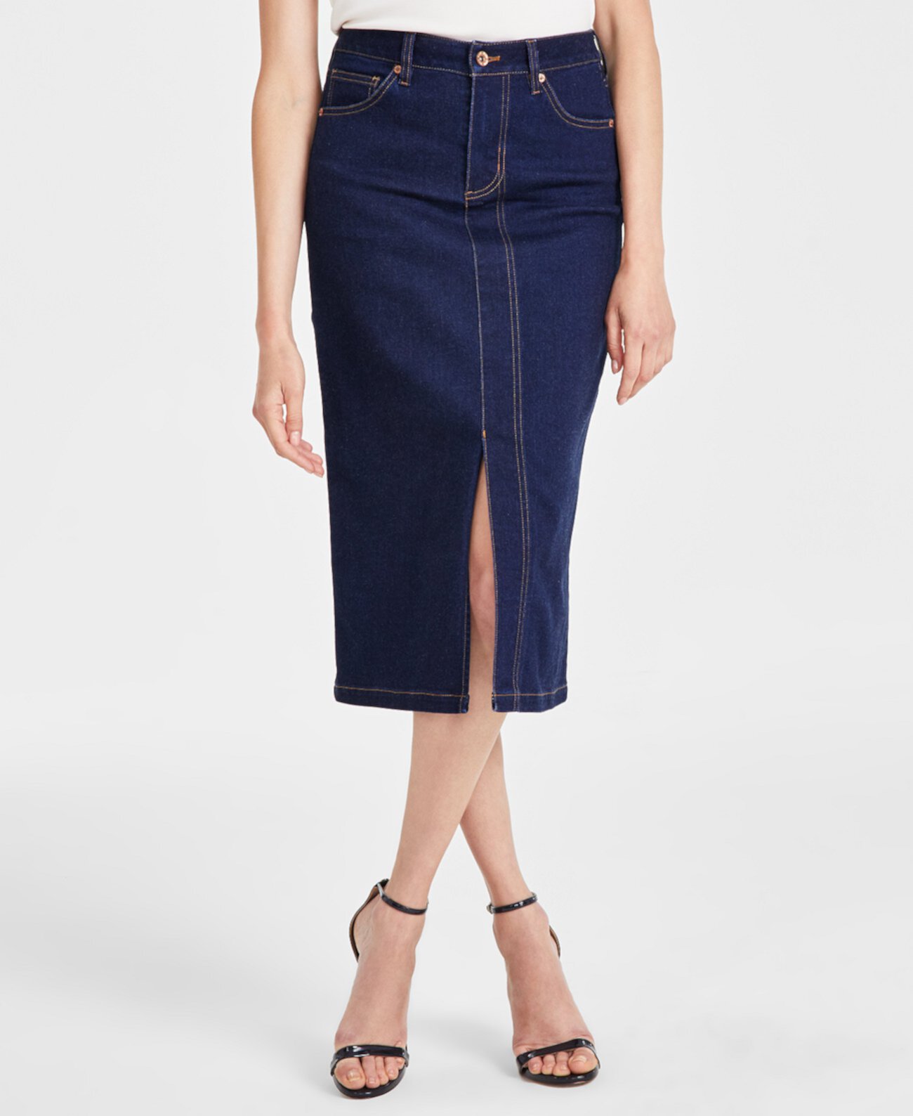 Women's Slit-Front Midi Denim Skirt Anne Klein