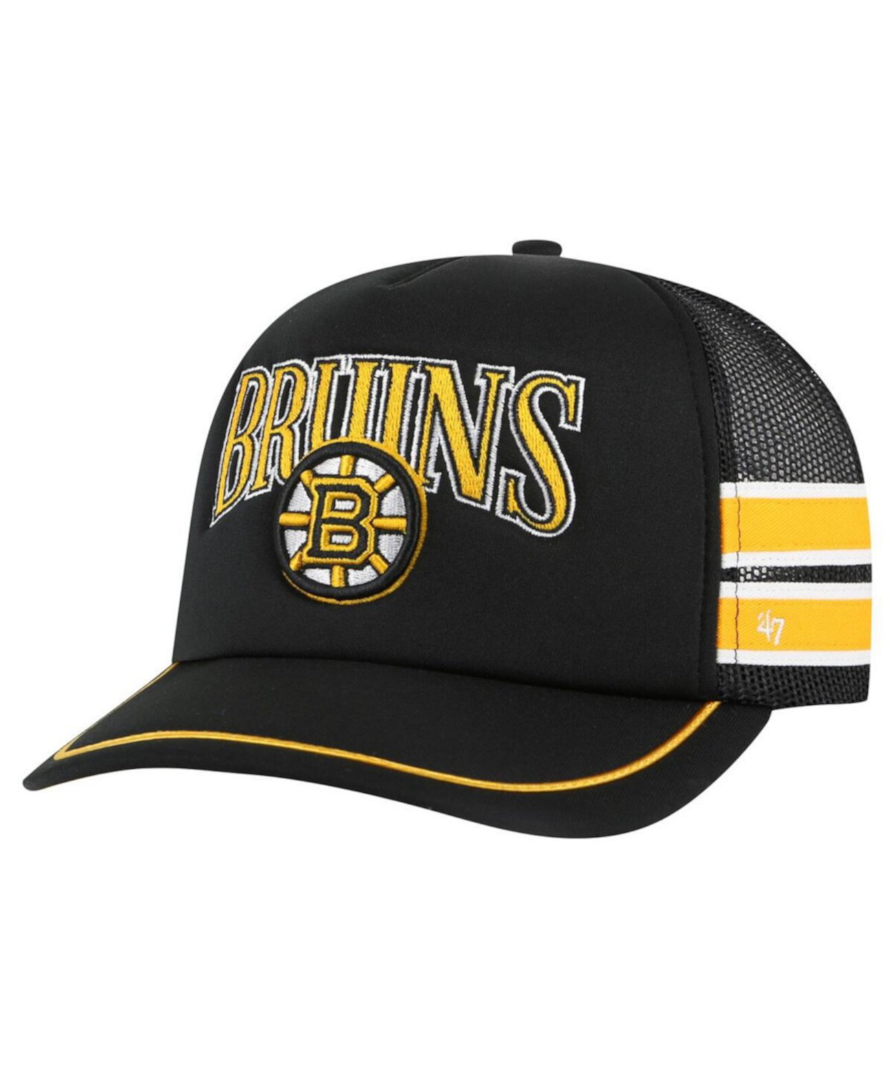 47 Brand Men's Black Boston Bruins Sideband Stripes Trucker Snapback Hat '47 Brand