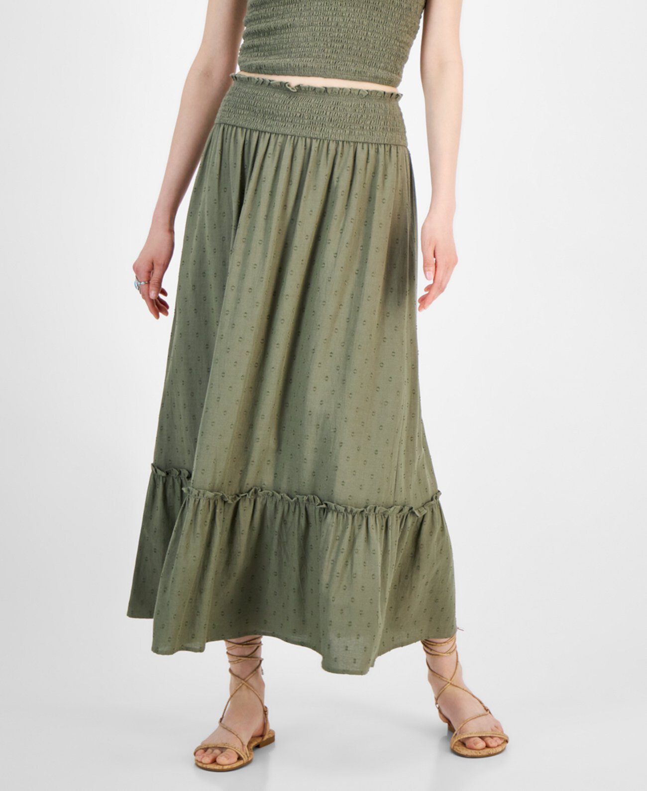 Women's Smocked-Waist Tiered Midi Skirt, Created for Macy's And Now This