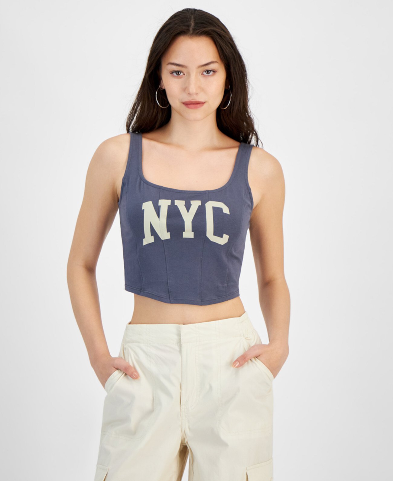 Juniors' Cropped NYC Graphic Top Grayson Threads, The Label