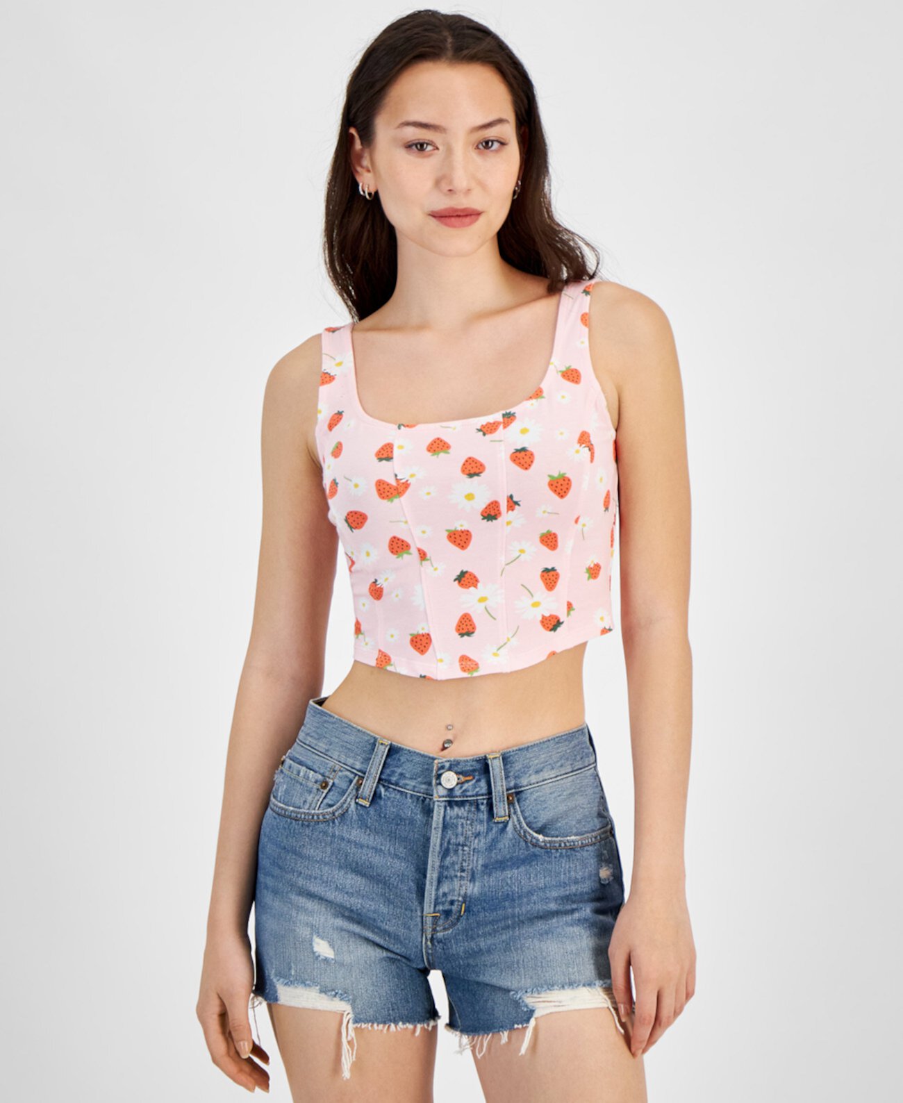 Juniors' Cropped Strawberry-Print Top Grayson Threads, The Label