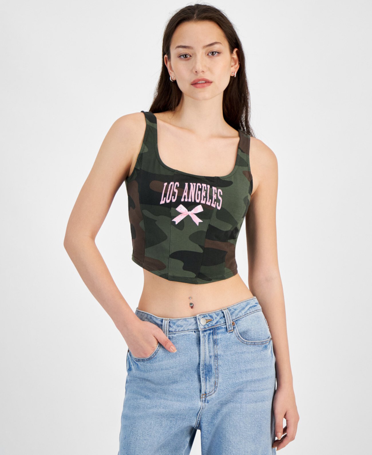 Juniors' Cropped Camo-Print Graphic Top Grayson Threads, The Label