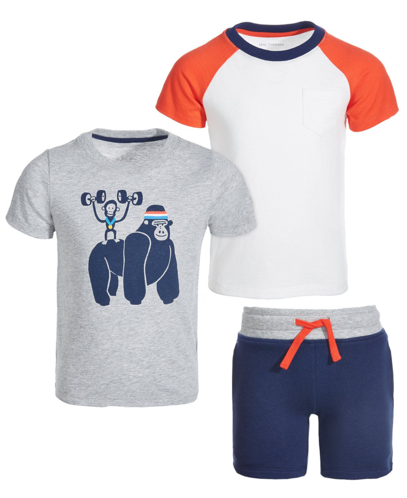 Детский Комплект Одежды Epic Threads Для мальчиков Gorilla Graphic T-Shirt, Colorblocked T-Shirt & Colorblocked Shorts, 3 Piece Set Epic Threads