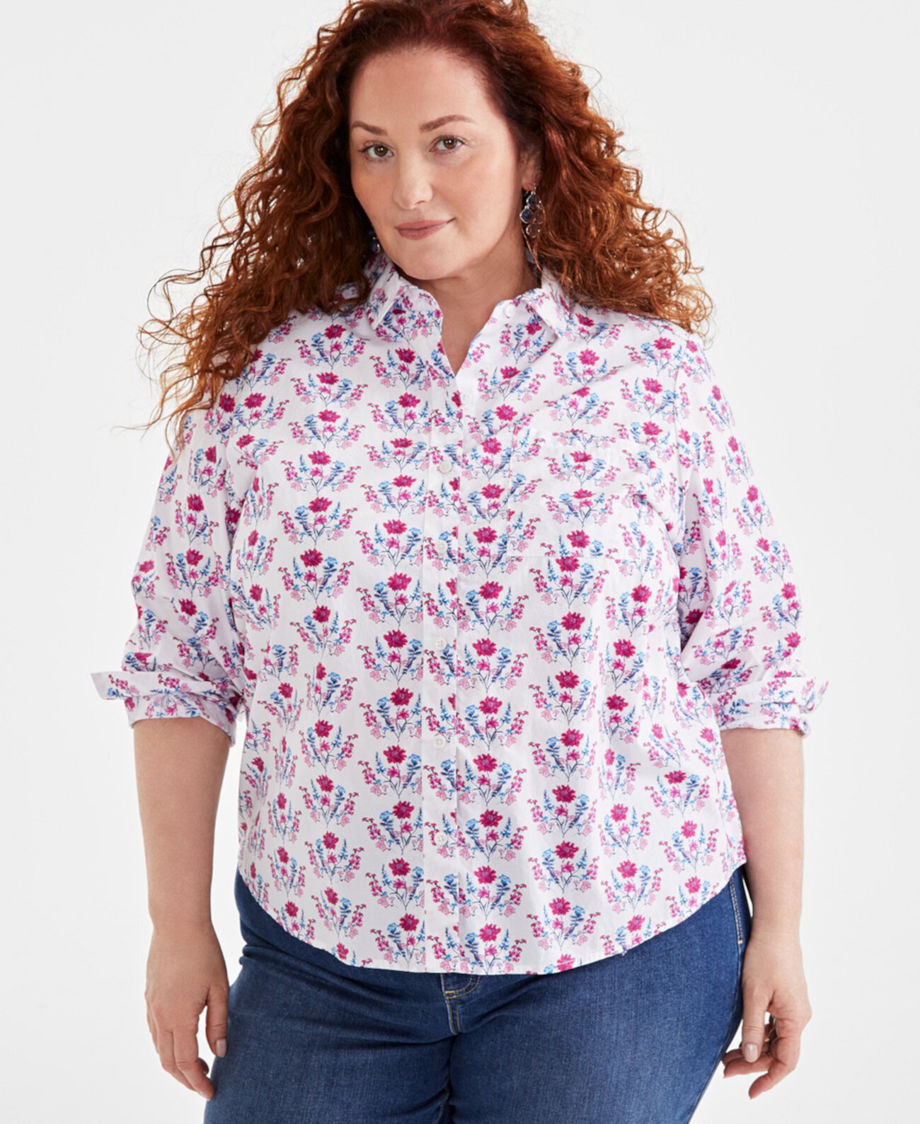 Женская Блузка Macy's Style & Co Plus Size Cotton Button Down Shirt Style & Co