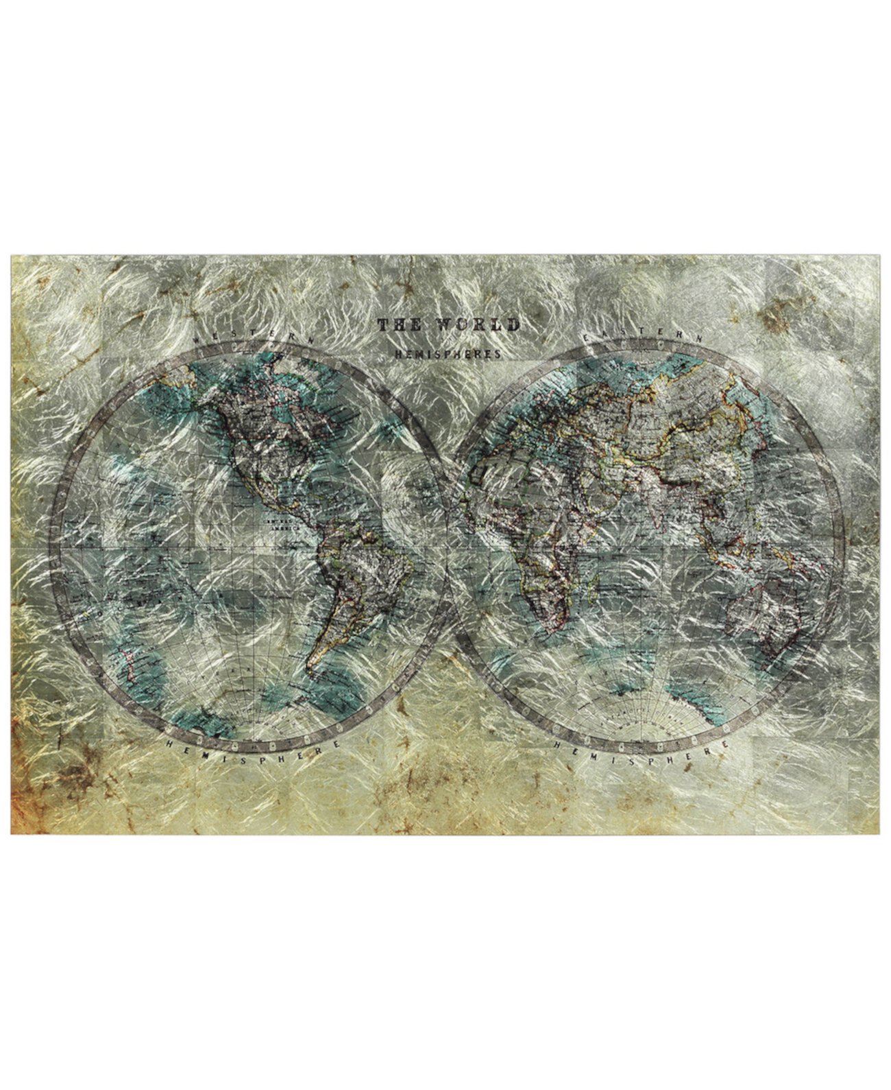 "Cartography" Reverse Printed Tempered Glass with Silver-Tone Leaf, 32" x 48" x 0.2" Empire Art Direct