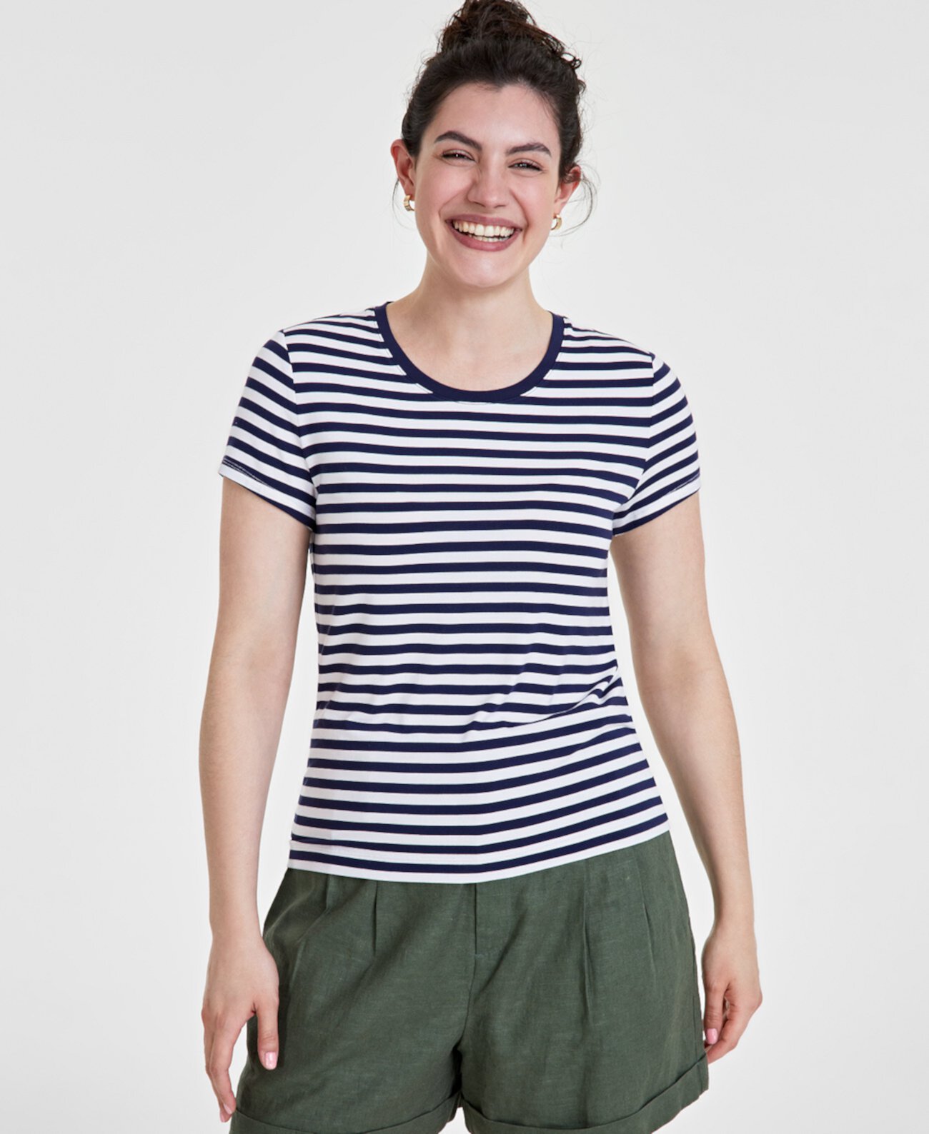 Women's Striped Cap-Sleeve T-Shirt, Created for Macy's On 34th