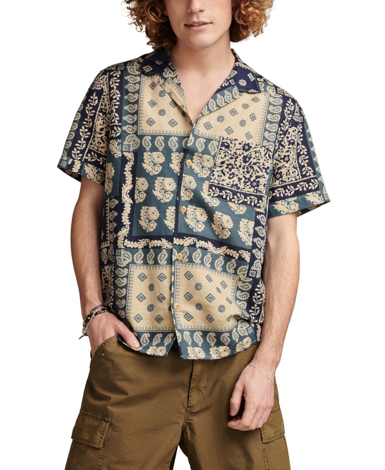 Мужская Повседневная рубашка Lucky Brand Floral Print Short Sleeve Camp Collar Lucky Brand