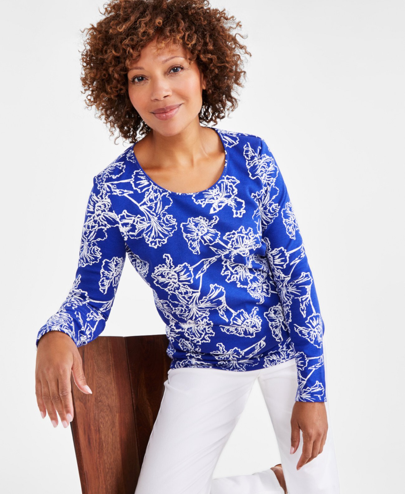 Women's Printed Long-Sleeve Knit Top, Created for Macy's Style & Co