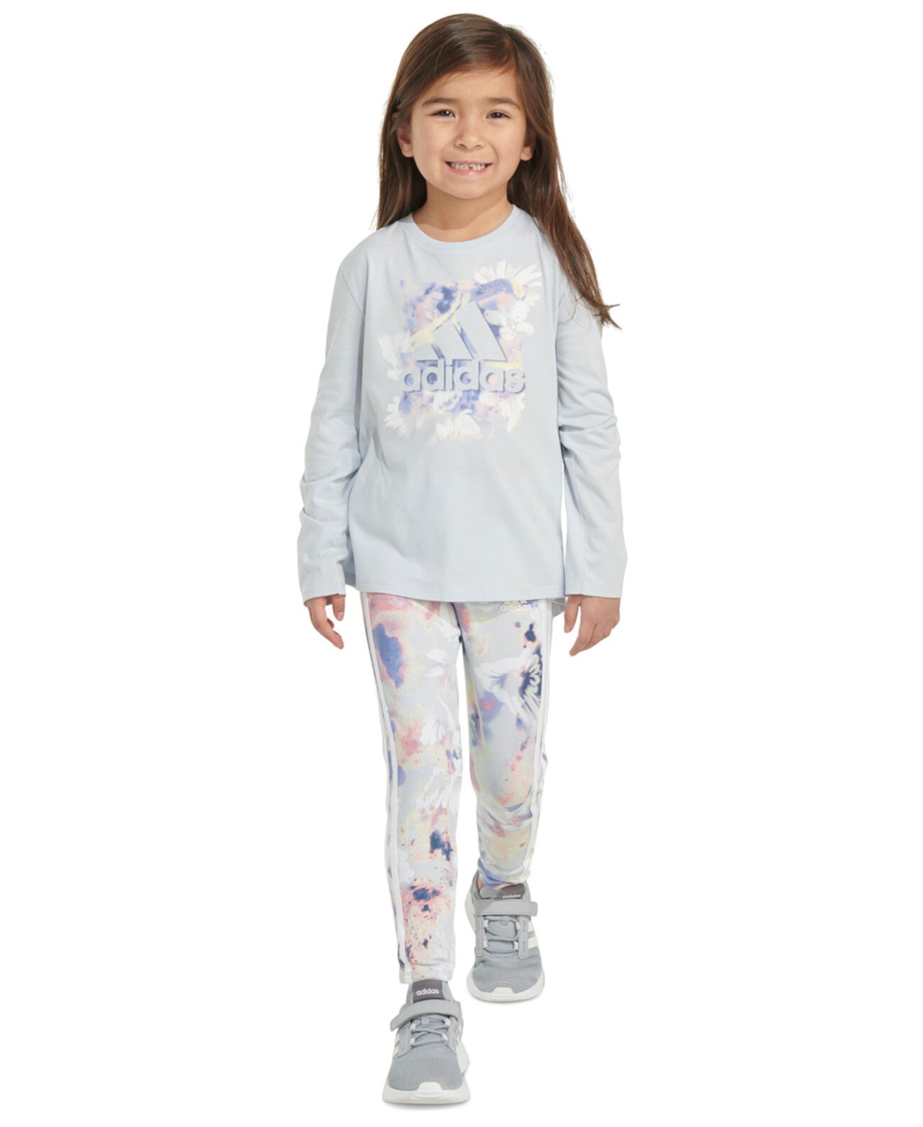 Детский Комплект Одежды Adidas Для Девочек 2-Предметный С Лонгсливом и Леггинсами с Принтом Adidas