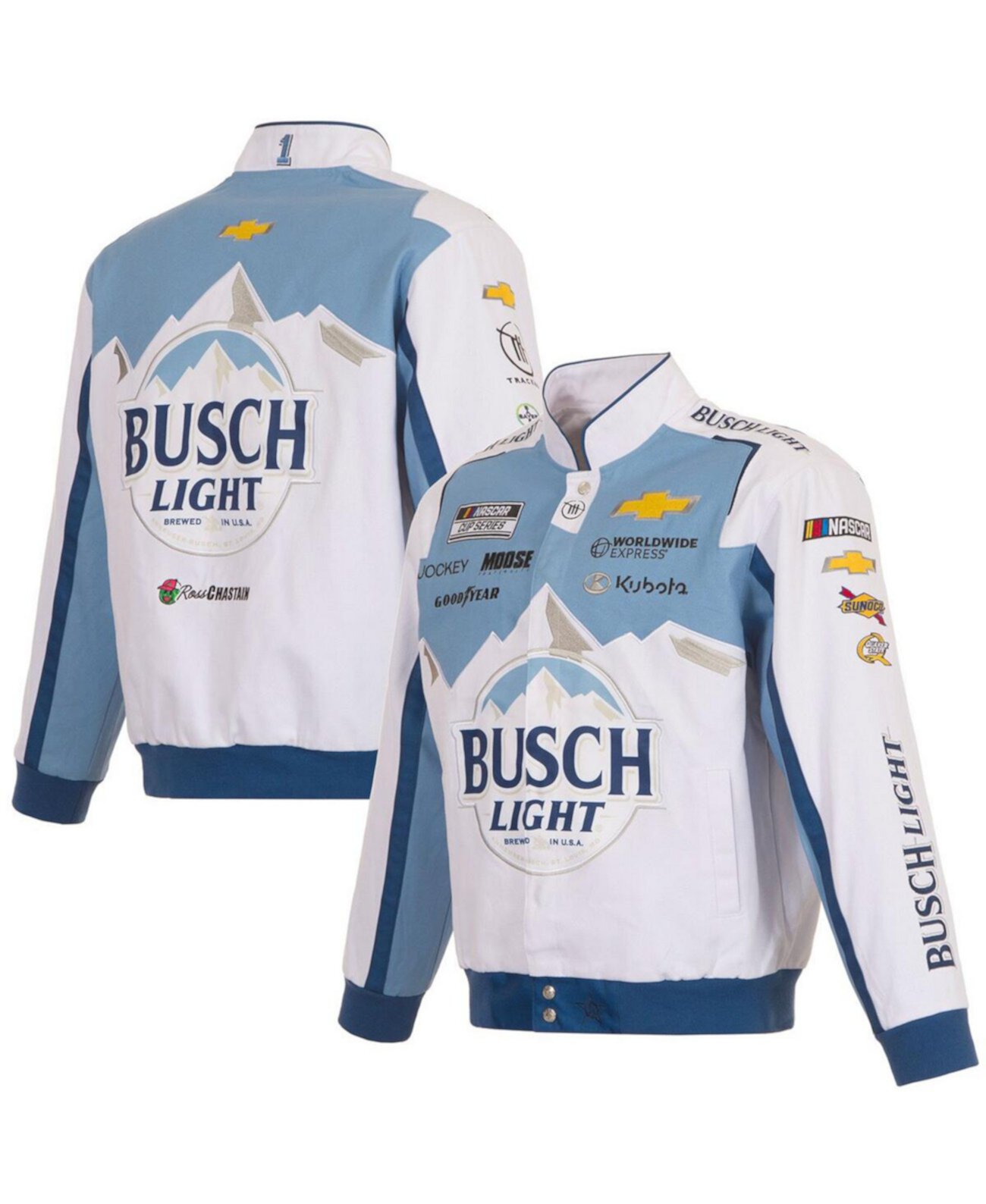 Men's White Ross Chastain Busch Light Twill Driver Uniform Full-Snap Jacket JH Design