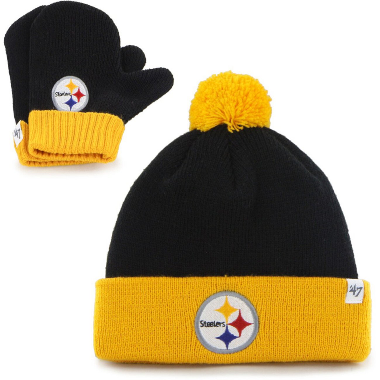 Infant Pittsburgh Steelers Bam Bam Cuffed Knit Hat & Mittens Set '47 Brand