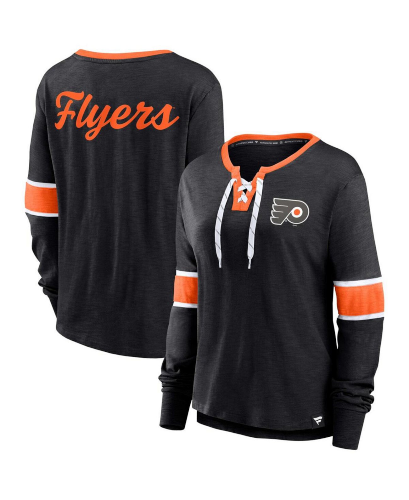 Women's Black Philadelphia Flyers Effervescent Exclusive Lace-Up Long Sleeve T-shirt Fanatics