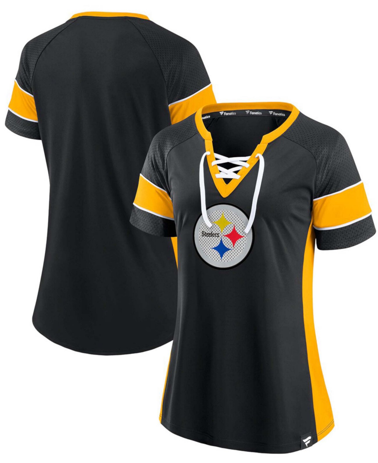 Women's Black/Gold Pittsburgh Steelers Team Draft Me Lace-Up Raglan T-Shirt Fanatics