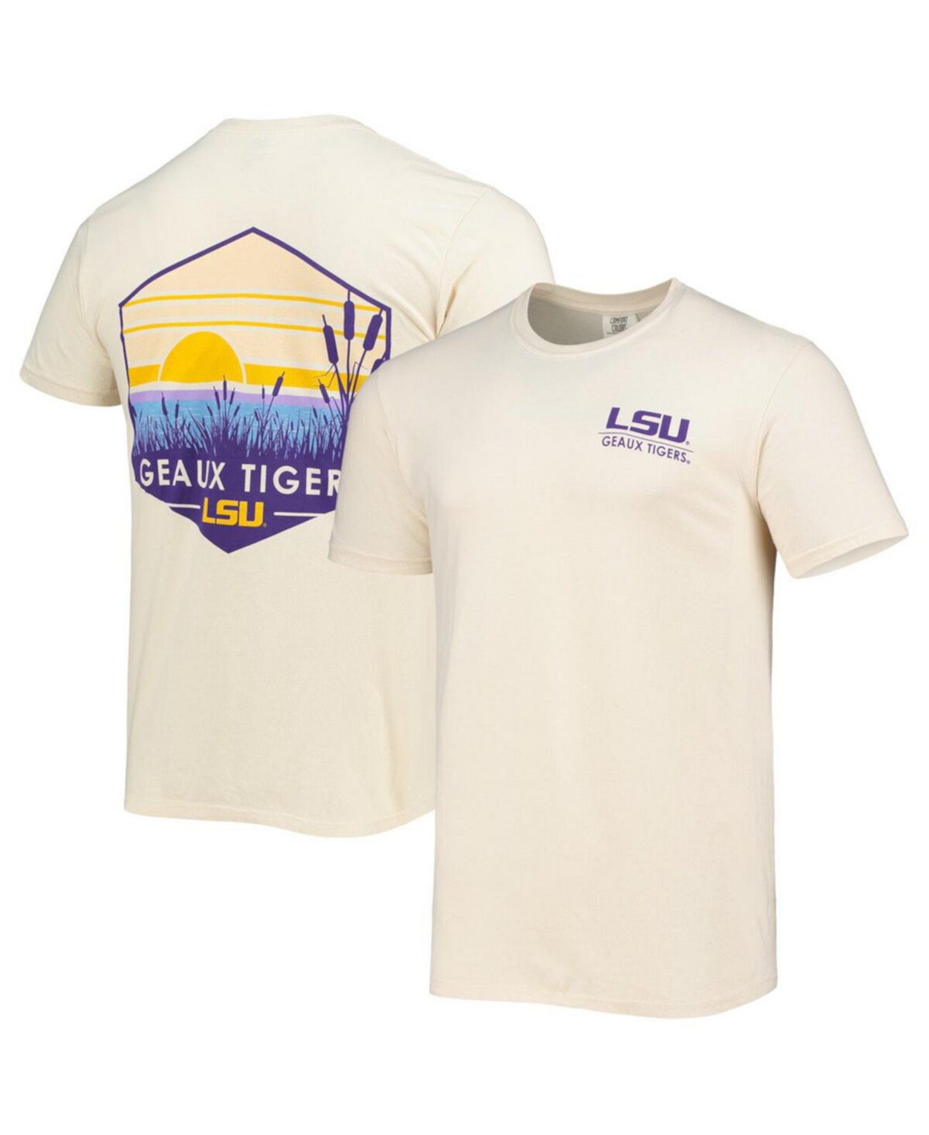 Men's Cream LSU Tigers Landscape Shield Comfort Colors T-shirt Image One