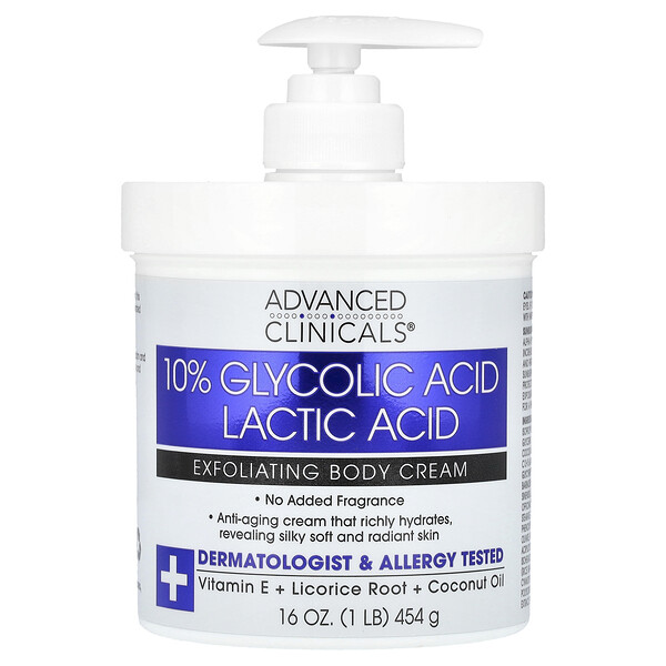 10% Glycolic Acid Lactic Acid Exfoliating Body Cream, 16 oz (454 g) Advanced Clinicals