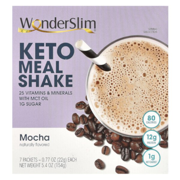 Keto Meal Shake, Mocha, 7 Packets, 0.77 oz (22 g) Each WonderSlim