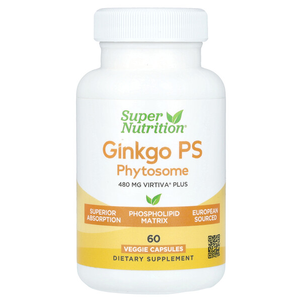 Ginkgo Biloba Phytosome, 480 mg, 60 Veggie Capsules (Капсулы на растительной основе) Super Nutrition