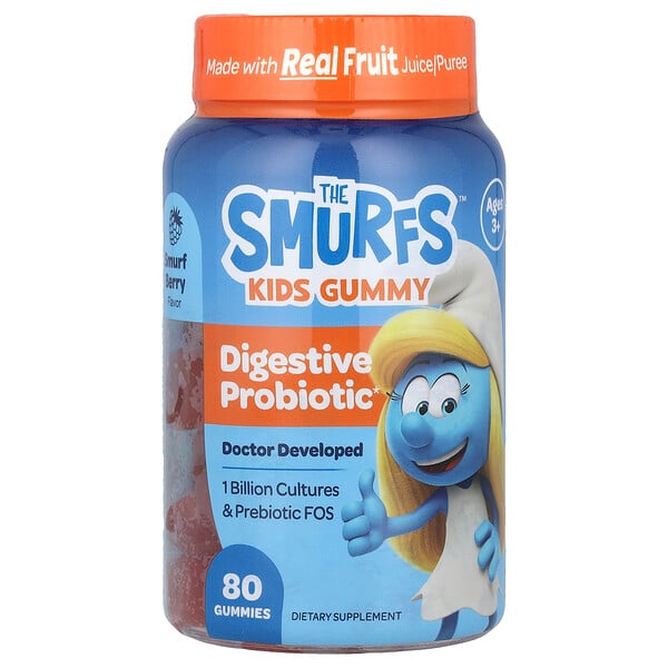 Kids Gummy, Digestive Probiotic, Ages 3+, Smurf Berry , 80 Gummies The Smurfs