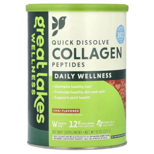 Quick Dissolve Collagen Peptides, Daily Wellness, Chai, 10 oz (283 g) Great Lakes Wellness
