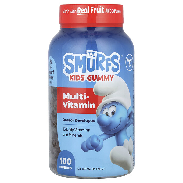 Kids Gummy, Multi-Vitamin, Ages 3+, Smurf Berry, 100 Gummies The Smurfs