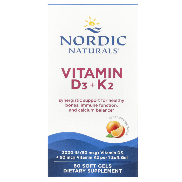 Vitamin D3 + K2, Great Orange, 60 Soft Gels Nordic Naturals