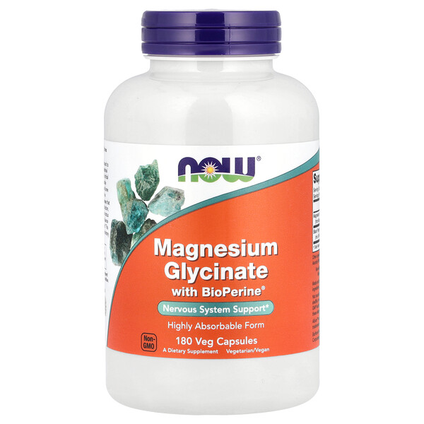 Magnesium Glycinate with BioPerine®, 180 Veg Capsules (Вегетарианские капсулы) NOW Foods