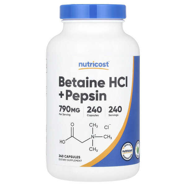 Betaine HCl + Pepsin, 240 Capsules (Капсулы) Nutricost