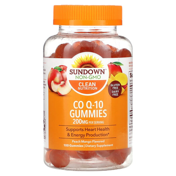 Co Q-10 Gummies, Peach Mango, 200 mg, 100 Gummies (100 mg per Gummy) Sundown Naturals