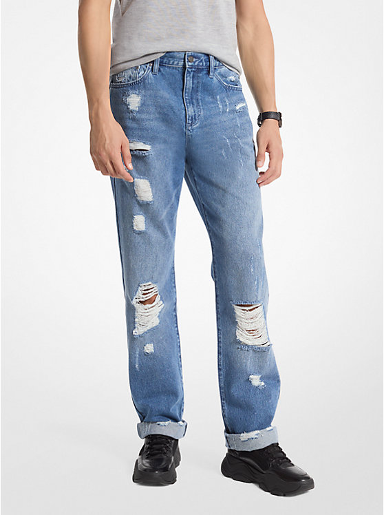 Michael Kors Finn Distressed Denim Jeans Michael Kors Mens