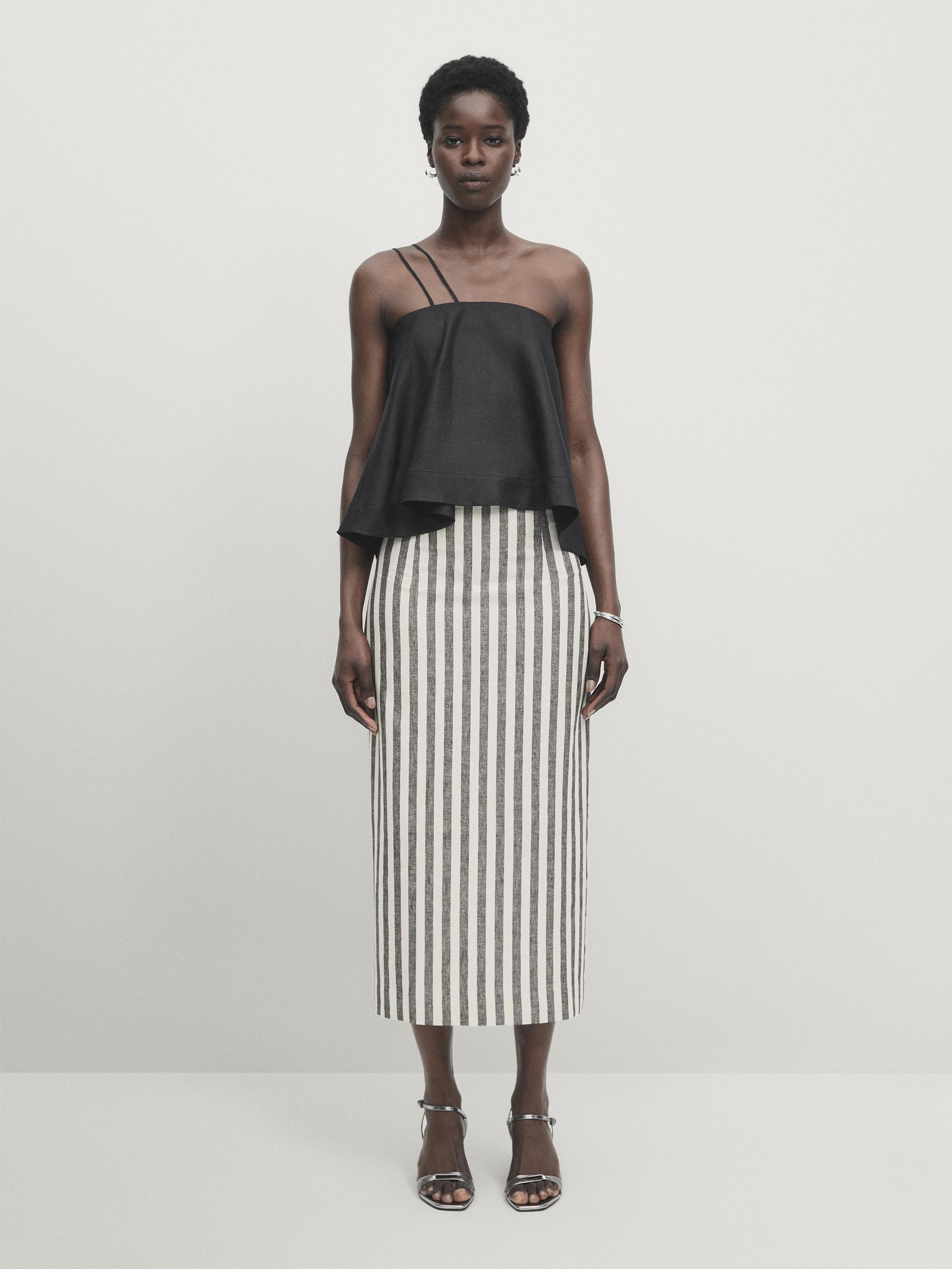 Striped linen and cotton blend skirt - Studio ZARA