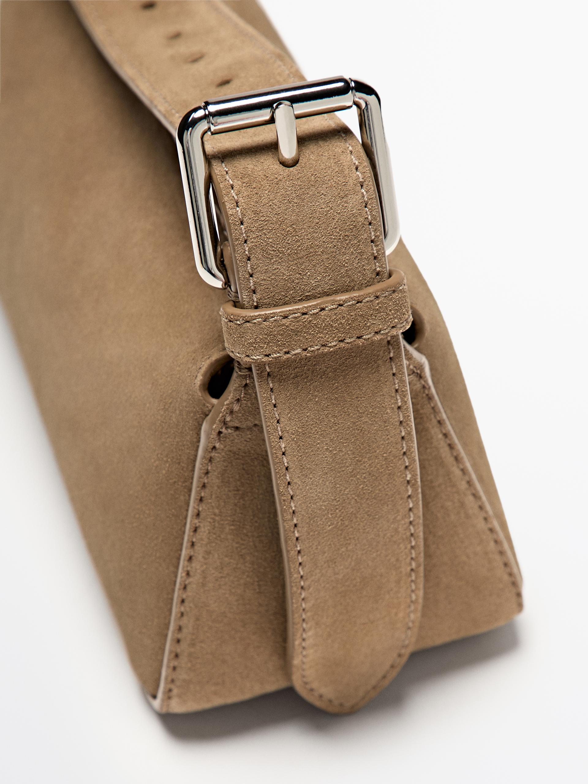 Adjustable split leather crossbody bag ZARA