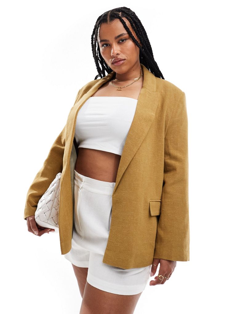 ASOS DESIGN Curve relaxed linen mix blazer in white ASOS Curve