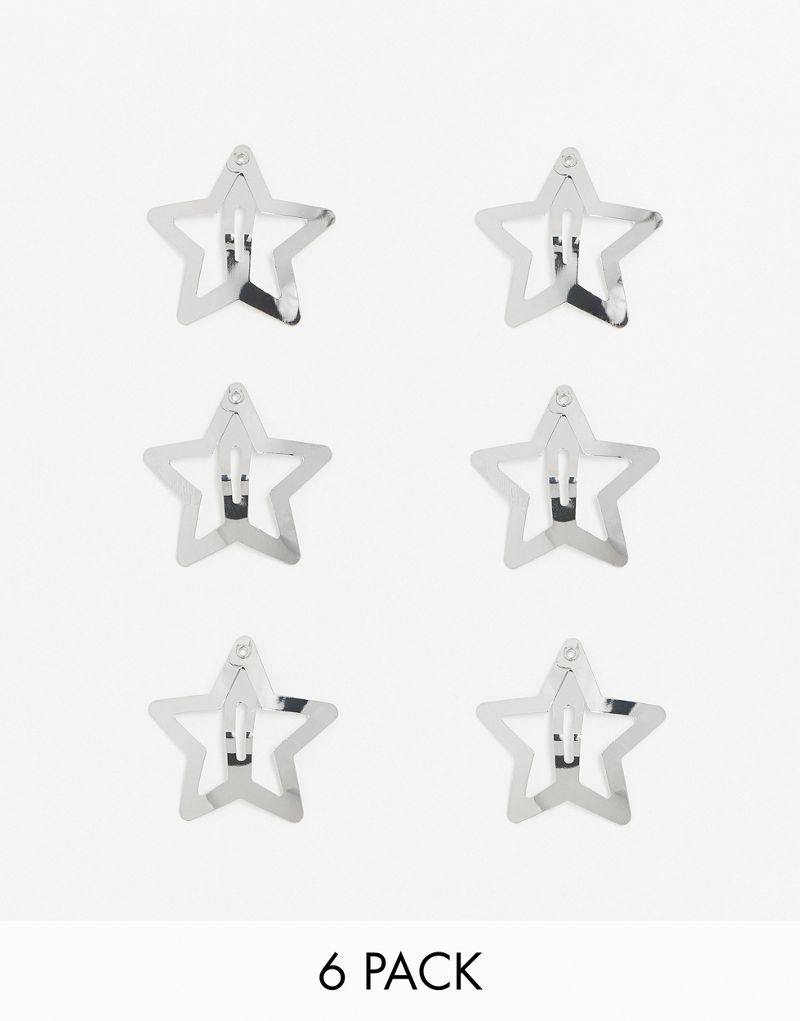 ASOS DESIGN pack of 6 hair clips with star detail in silver tone ASOS DESIGN